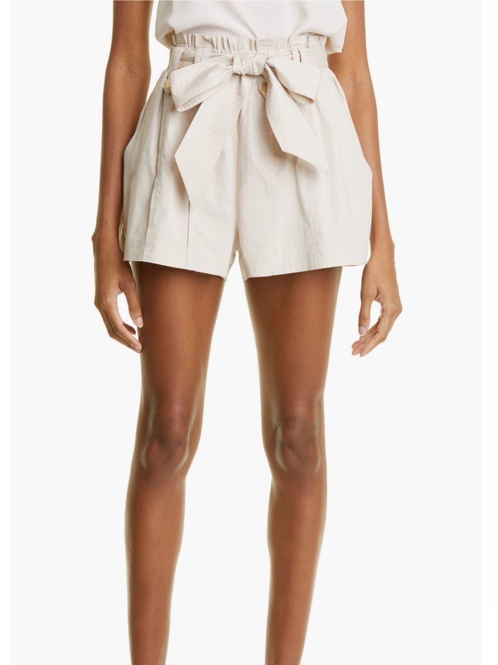 Ramy Brook Cream High Waist Paperbag Shorts